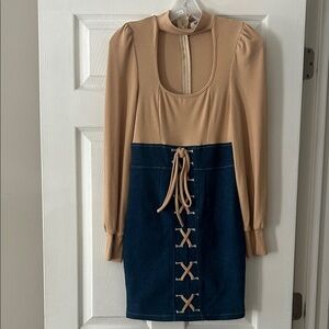 Stylish Tan and Blue Women's Dress